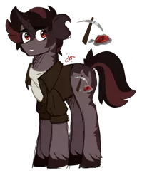 Size: 1294x1626 | Tagged: safe, artist:gallantserver, derpibooru import, oc, oc:zircon, hybrid, unicorn, zony, clothes, male, offspring, parent:king sombra, parent:zecora, shirt, simple background, solo, transparent background