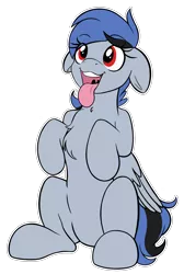 Size: 2016x3000 | Tagged: safe, artist:eisky, derpibooru import, oc, oc:acela, unofficial characters only, pegasus, pony, behaving like a dog, chest fluff, cute, floppy ears, hooves on chest, looking up, panting, simple background, sitting, smiling, solo, tongue out, transparent background, uvula, weapons-grade cute