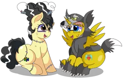 Size: 7600x4800 | Tagged: safe, artist:rainbowtashie, author:bigonionbean, derpibooru import, caboose, full steam, promontory, silver lining, silver zoom, sunburst, oc, oc:heartstrong flare, oc:rainbow tashie, alicorn, earth pony, pony, werewolf, alicorn oc, butt, clothes, commissioner:bigonionbean, costume, cute, cutie mark, earth pony oc, female, flank, frankenpony, fusion, fusion:heartstrong flare, halloween, halloween costume, holiday, horn, makeup, male, mare, plot, simple background, stallion, transparent background, wings