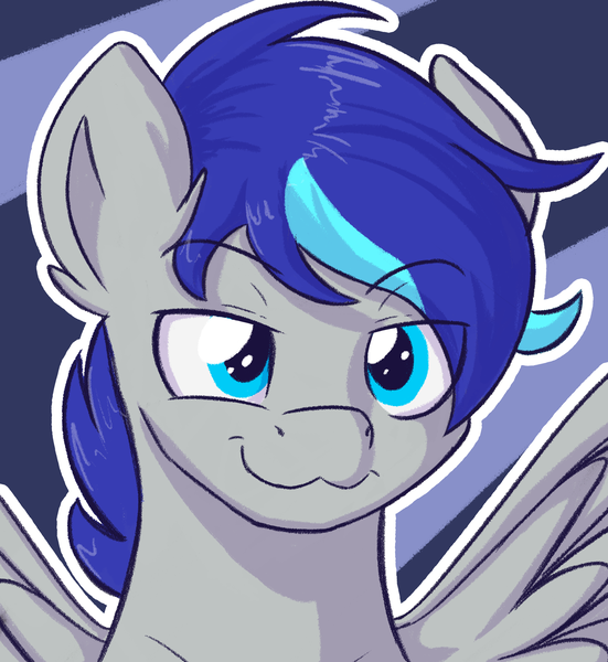 Size: 1394x1517 | Tagged: safe, artist:eisky, derpibooru import, oc, oc:aspen volare, unofficial characters only, pegasus, pony, :3, looking at you, male, smiling, smirk, solo, spread wings, stallion, wings