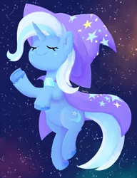 Size: 2000x2600 | Tagged: safe, artist:biocrine, derpibooru import, trixie, pony, unicorn, cape, clothes, constellation, cute, diatrixes, ear fluff, eyes closed, female, hat, leg fluff, mare, solo, space, trixie's cape, trixie's hat, unshorn fetlocks