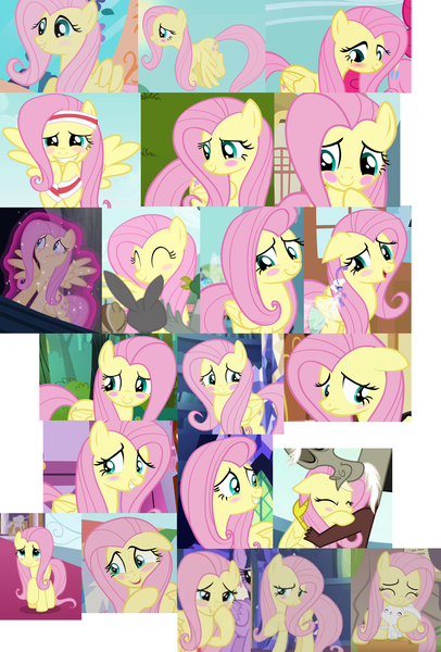 Size: 952x1408 | Tagged: angel bunny, between dark and dawn, blushing, blush sticker, breezie, castle mane-ia, collage, cute, derpibooru import, discord, dragonshy, filli vanilli, flutter brutter, fluttershy, hug, hurricane fluttershy, it ain't easy being breezies, keep calm and flutter on, magic, magic aura, maud pie (episode), pegasus, pinkie pie, safe, scare master, screencap, she's all yak, she talks to angel, shyabetes, suited for success, the beginning of the end, the last laugh, the ticket master, to where and back again, twilight sparkle