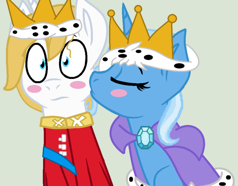 Size: 956x747 | Tagged: safe, artist:jadethepegasus, derpibooru import, prince blueblood, trixie, bluetrix, female, king and queen, male, shipping, straight