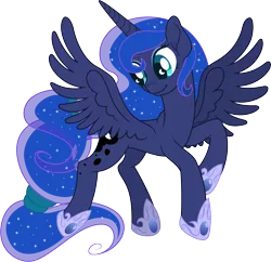 Size: 3986x3855 | Tagged: safe, artist:illumnious, derpibooru import, princess luna, alicorn, pony, alternate style, cutie mark, female, high res, mare, simple background, smiling, solo, spread wings, transparent background, wings