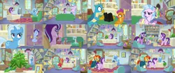 Size: 3200x1350 | Tagged: safe, derpibooru import, edit, edited screencap, screencap, berry blend, berry bliss, big macintosh, gallus, huckleberry, november rain, ocellus, peppermint goldylinks, phyllis, silverstream, smolder, spike, starlight glimmer, sunburst, trixie, twilight sparkle, twilight sparkle (alicorn), alicorn, changedling, changeling, dragon, earth pony, gryphon, hippogriff, pegasus, pony, unicorn, a horse shoe-in, marks for effort, road to friendship, student counsel, book, bookshelf, female, friendship student, globe, male, mare, quill, school of friendship, scroll, stallion, starlight's office, winged spike