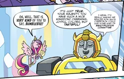 Size: 1494x951 | Tagged: safe, artist:tonyfleecs, derpibooru import, edit, idw, princess cadance, alicorn, robot, spoiler:comic, spoiler:friendship in disguise, spoiler:friendship in disguise04, autobot, bumblebee (transformers), crossover, eyes closed, female, male, transformers