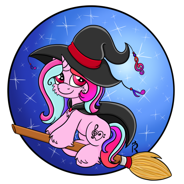 Size: 2000x2000 | Tagged: safe, artist:dawn-designs-art, derpibooru import, oc, oc:crystal note, unofficial characters only, pony, unicorn, broom, clothes, costume, flying, flying broomstick, halloween, halloween costume, hat, holiday, nightmare night, simple background, solo, transparent background, witch, witch costume, witch hat