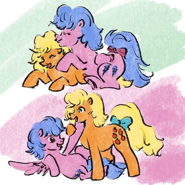 Size: 1000x1000 | Tagged: applefly, applejack (g1), artist:laya-21, derpibooru import, female, firefly, g1, lesbian, safe, shipping