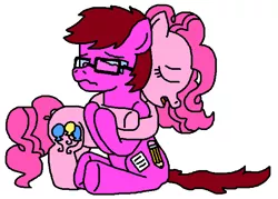 Size: 645x462 | Tagged: safe, artist:logan jones, derpibooru import, pinkie pie, oc, oc:logan berry, comforting, crying, cute, glasses, hug, sad, sappy, wavy mouth