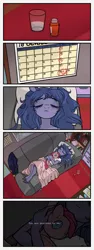 Size: 1887x5000 | Tagged: apartment, artist:pandan009, blanket, book, comic, couch, derpibooru import, desk, food, glass, happy, hug, makeup, map, messy mane, moon, muffin, notebook, oc, oc:cosmia nebula, pillow, pills, pinkamena diane pie, pinkie pie, plushie, running makeup, safe, sick, smiling, text, water