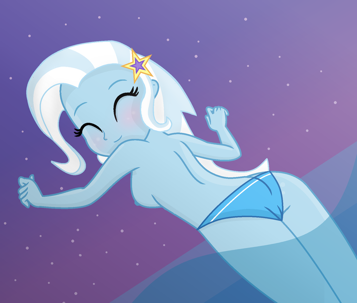 Size: 1728x1468 | Tagged: questionable, artist:charliexe, artist:grapefruitface1, derpibooru import, trixie, equestria girls, base used, blushing, breasts, butt, clothes, dutch angle, happy, image, night, nipples, nudity, partial nudity, png, sideboob, stars, the great and powerful ass, topless, water