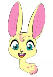 Size: 498x722 | Tagged: safe, artist:unoriginai, derpibooru import, fluttershy, rabbit, animal, bunnified, bunnyshy, bust, open mouth, simple background, species swap, white background