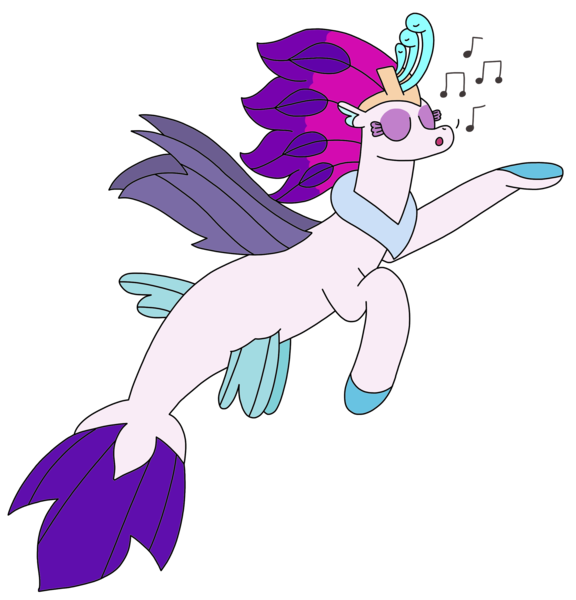 Size: 2350x2448 | Tagged: safe, artist:supahdonarudo, derpibooru import, queen novo, seapony (g4), my little pony: the movie, eyes closed, music notes, :o, open mouth, simple background, singing, transparent background