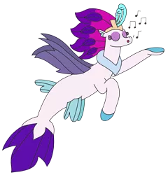 Size: 2350x2448 | Tagged: safe, artist:supahdonarudo, derpibooru import, queen novo, seapony (g4), my little pony: the movie, eyes closed, music notes, :o, open mouth, simple background, singing, transparent background