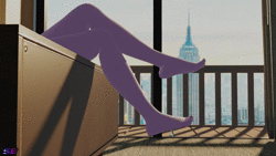 Size: 1920x1080 | Tagged: suggestive, artist:shadowboltsfm, derpibooru import, twilight sparkle, anthro, plantigrade anthro, 3d, animated, balcony, barefoot, bedroom, blender, crossed legs, empire state building, feet, female, fetish, foot fetish, foot focus, legs, nail polish, no sound, perfect loop, solo, solo female, toes, webm, wiggling toes