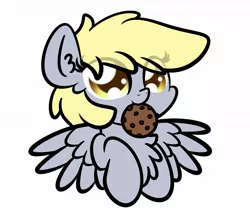 Size: 1200x1040 | Tagged: dead source, safe, artist:kimjoman, derpibooru import, derpy hooves, pegasus, pony, chest fluff, commission, cookie, cute, derpabetes, ear fluff, eating, female, food, mare, simple background, solo, white background, ych example, your character here