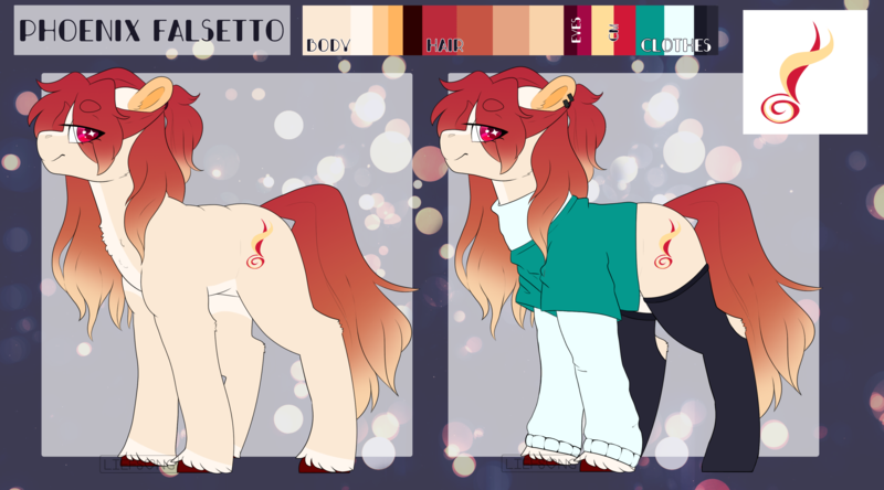 Size: 3600x2000 | Tagged: safe, artist:liefsong, derpibooru import, oc, oc:phoenix falsetto, unofficial characters only, earth pony, clothes, cutie mark, ear piercing, earring, female, jewelry, piercing, reference sheet, socks, solo, sweater, transparent, unshorn fetlocks