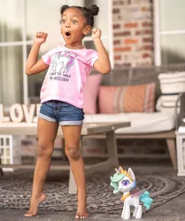 Size: 1080x1289 | Tagged: safe, derpibooru import, official, princess celestia, human, unicorn, my little pony: pony life, advertisement, clothes, instagram, irl, irl human, photo, shirt, target demographic, toy