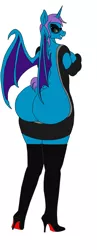Size: 1535x3951 | Tagged: suggestive, artist:rustlerustle, artist:timejumper, derpibooru import, oc, oc:sage boline, anthro, bat pony, plantigrade anthro, ass, backless dress, bedroom eyes, boots, breasts, butt, clothes, dress, evening gloves, female, glasses, gloves, huge butt, large butt, lidded eyes, long gloves, makeup, shoes, the ass was fat, thigh boots, witch