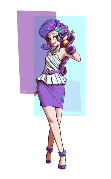 Size: 1320x2116 | Tagged: safe, artist:ilacavgbmjc, derpibooru import, kotobukiya, rarity, human, equestria girls, backless, bare shoulders, clothes, crossed legs, female, high heels, humanized, kotobukiya rarity, looking at you, miniskirt, rarity peplum dress, shoes, shoulderless, skirt, sleeveless, solo, strapless