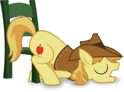Size: 6727x5000 | Tagged: safe, artist:frownfactory, derpibooru import, braeburn, earth pony, pony, appleoosa's most wanted, chair, clothes, eyes closed, face down ass up, hat, male, simple background, sleeping, solo, stallion, transparent background, vector, vest