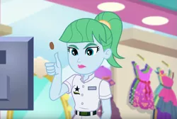 Size: 939x630 | Tagged: safe, derpibooru import, screencap, equestria girls, equestria girls series, spring breakdown, coin, coin flipping, cruise crew, cruise ship, cruise ship staff, money, sweet smoothie