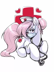 Size: 1200x1600 | Tagged: safe, artist:noupie, derpibooru import, nurse redheart, earth pony, hat, mask, simple background, solo, white background