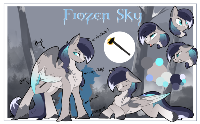 Size: 4190x2598 | Tagged: safe, artist:beardie, derpibooru import, oc, oc:frozen sky, unofficial characters only, pegasus, pony, commission, reference sheet, solo, tongue out, tree