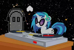 Size: 1177x800 | Tagged: safe, artist:emilz-the-half-demon, derpibooru import, vinyl scratch, unicorn, crossover, napstablook, record, undertale