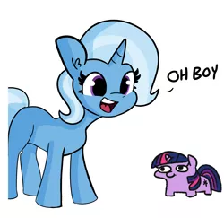 Size: 2250x2184 | Tagged: safe, artist:jargon scott, artist:tjpones, derpibooru import, edit, trixie, twilight sparkle, pony, unicorn, missing cutie mark, oh boy, text, this will end in death, this will end in tears, this will end in tears and/or death, twiggie
