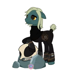 Size: 1280x1280 | Tagged: safe, artist:lovinglypromise, derpibooru import, oc, oc:dr.blackhoof, unofficial characters only, earth pony, pony, clothes, simple background, skull, solo, transparent background