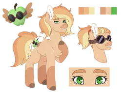 Size: 1280x975 | Tagged: safe, artist:xxdifferentrealityxx, derpibooru import, oc, oc:rapid apple, unofficial characters only, earth pony, pony, chest fluff, female, freckles, goggles, magical lesbian spawn, mare, offspring, parent:applejack, parent:rainbow dash, parents:appledash, reference sheet, simple background, socks (coat marking), solo, transparent background