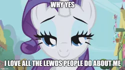 Size: 888x499 | Tagged: suggestive, derpibooru import, edit, edited screencap, editor:twi clown, screencap, rarity, pony, unicorn, the ticket master, bedroom eyes, caption, female, image, image macro, imgflip, jpeg, lidded eyes, looking at you, mare, pro-clop, sexy, smiling, solo, text
