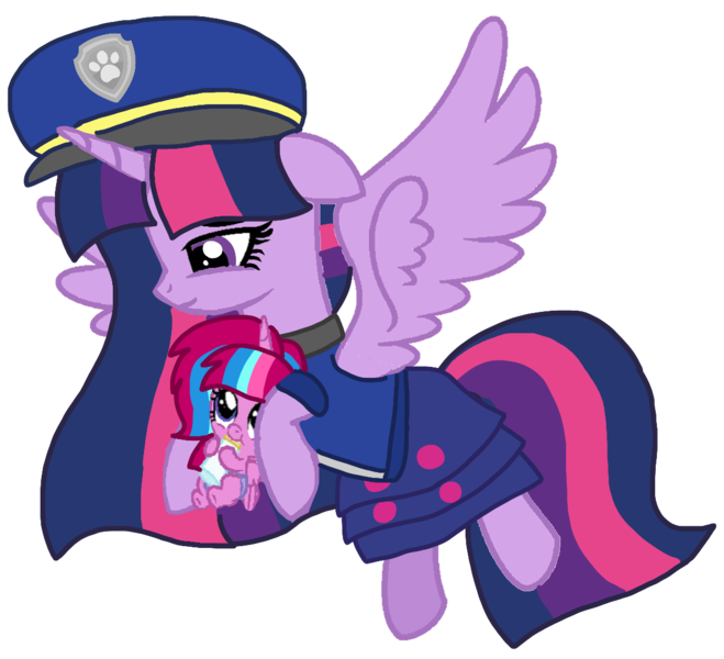 Size: 1187x1080 | Tagged: safe, artist:徐詩珮, derpibooru import, twilight sparkle, twilight sparkle (alicorn), oc, oc:bubble sparkle, alicorn, pony, bubbleverse, series:sprglitemplight diary, series:sprglitemplight life jacket days, series:springshadowdrops diary, series:springshadowdrops life jacket days, alternate universe, base used, chase (paw patrol), clothes, cute, female, magical lesbian spawn, magical threesome spawn, mother and child, mother and daughter, multiple parents, next generation, offspring, parent:glitter drops, parent:spring rain, parent:tempest shadow, parent:twilight sparkle, parents:glittershadow, parents:sprglitemplight, parents:springdrops, parents:springshadow, parents:springshadowdrops, paw patrol, simple background, transparent background