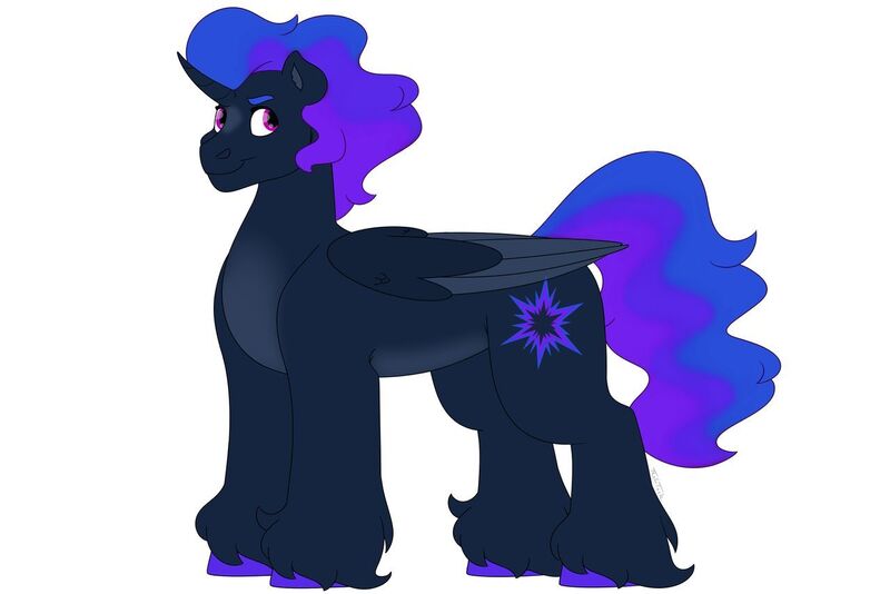 Size: 1280x854 | Tagged: safe, artist:itstechtock, derpibooru import, oc, unofficial characters only, alicorn, pony, female, magical lesbian spawn, mare, offspring, parent:nightmare moon, parent:rainbow dash, parents:nightdash, simple background, solo, white background