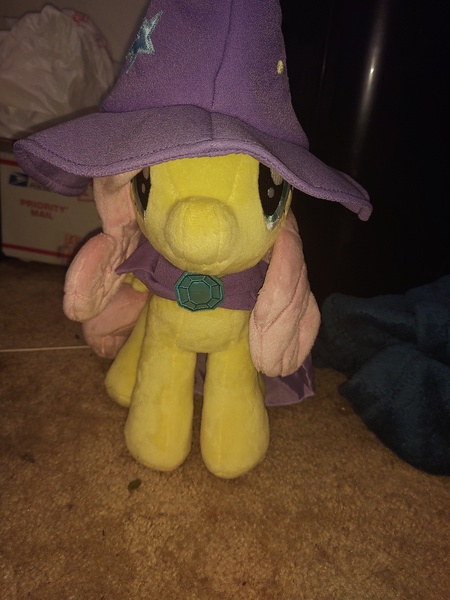 Size: 3000x4000 | Tagged: safe, derpibooru import, fluttershy, 4de, accessory swap, cape, clothes, hat, irl, photo, plushie, spoopy