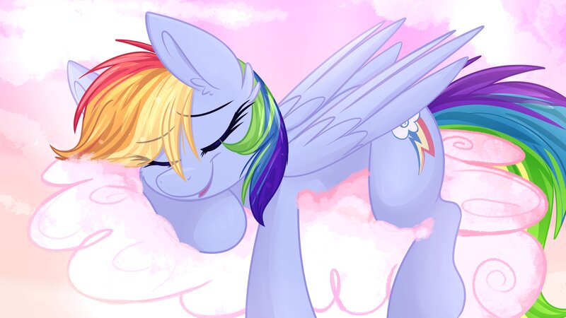 Size: 3840x2160 | Tagged: safe, artist:littleblackraencloud, derpibooru import, rainbow dash, pegasus, pony, backwards cutie mark, cloud, cute, dashabetes, eyes closed, female, high res, lying down, mare, on a cloud, open mouth, prone, redraw, sky, sleeping, solo