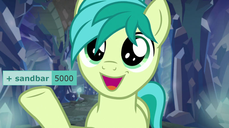 Size: 1280x720 | Tagged: safe, derpibooru import, edit, edited screencap, screencap, sandbar, earth pony, pony, derpibooru, what lies beneath, 5000, adorable face, cute, male, meta, milestone, sandabetes, solo