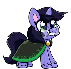 Size: 2186x2122 | Tagged: safe, artist:grymnoire, derpibooru import, oc, oc:deep delver, unofficial characters only, pony, unicorn, my little pony: pony life, cape, chibi, clothes, female, glasses, mare, simple background, transparent background