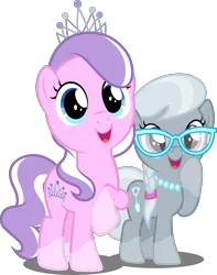 Size: 3946x5000 | Tagged: safe, artist:dashiesparkle edit, artist:parclytaxel, derpibooru import, edit, editor:slayerbvc, vector edit, diamond tiara, silver spoon, crusaders of the lost mark, .svg available, absurd resolution, adorabullies, cute, glasses, jewelry, necklace, raised hoof, simple background, smiling, socks (coat marking), tiara, transparent background, vector