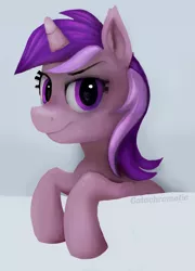 Size: 720x1001 | Tagged: safe, artist:catachromatic, derpibooru import, amethyst star, pony, unicorn, digital painting, dreamworks face, ear fluff, firealpaca, looking at you, pocket pony, smiling, solo