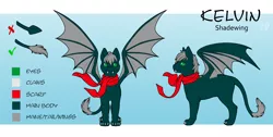 Size: 2000x1004 | Tagged: safe, artist:princess d, derpibooru import, oc, oc:kelvin, unofficial characters only, original species, clothes, multiple views, reference sheet, scarf, shadewing