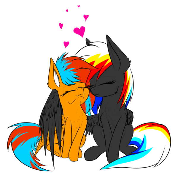 Size: 1000x1000 | Tagged: safe, artist:skanim-sdw, derpibooru import, oc, oc:darky wings, oc:kaspar, unofficial characters only, pegasus, pony, derpibooru community collaboration, 2021 community collab, eyes closed, female, heart, hug, love, simple background, sitting, transparent background, winghug