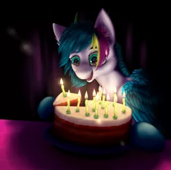 Size: 1280x1275 | Tagged: safe, artist:foxnose, derpibooru import, oc, oc:darkstar, unofficial characters only, pegasus, pony, birthday candles, cake, candle, commission, food, happy birthday, solo