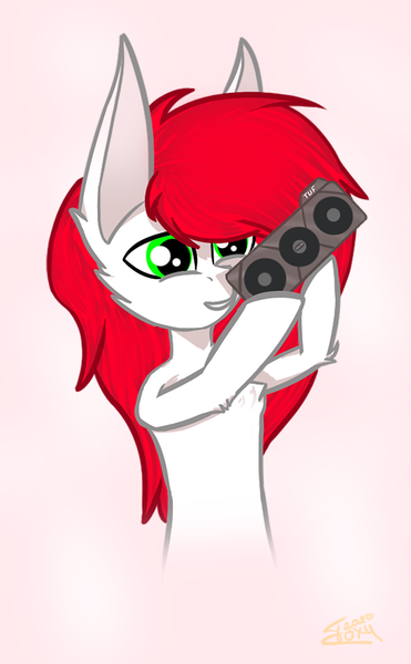 Size: 1280x2072 | Tagged: safe, artist:graphictoxin, derpibooru import, oc, oc:daren, unofficial characters only, earth pony, pony, asus, earth pony oc, fluffy, graphics card, happy, male, nvidia, rtx, simple background, solo, stallion