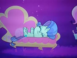 Size: 4160x3120 | Tagged: safe, derpibooru import, screencap, pinkie pie, rarity, bad thing no. 3, my little pony: pony life, spoiler:pony life s01e05, dramatic, fainting couch, marshmelodrama, photo, picture of a screen, rarity being rarity, solo, solo focus