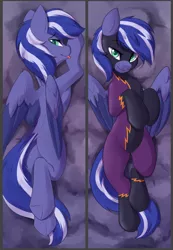 Size: 624x904 | Tagged: safe, artist:beardie, derpibooru import, oc, oc:lightning flare, unofficial characters only, pegasus, pony, body pillow, body pillow design, butt, clothes, costume, cute, female, looking at you, plot, shadowbolts, shadowbolts costume, solo, tongue out