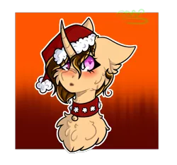 Size: 858x804 | Tagged: safe, artist:blue pines, artist:dipper-blue-pines, derpibooru import, oc, oc:eurydice, original species, pony, unicorn, blushing, christmas, female, fluffy, hat, holiday, horn, jewelry, mare, necklace, simple background, solo