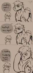 Size: 945x2074 | Tagged: safe, artist:inyah, derpibooru import, oc, oc:brimstone blitz, oc:murky, unofficial characters only, fallout equestria, fallout equestria: murky number seven, dialogue, doodle, fanfic art, size difference