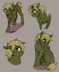 Size: 2500x3084 | Tagged: semi-grimdark, artist:inyah, derpibooru import, oc, oc:murky, unofficial characters only, pegasus, pony, fallout equestria, fallout equestria: murky number seven, blood, doodle, fanfic art, male, scar, stallion